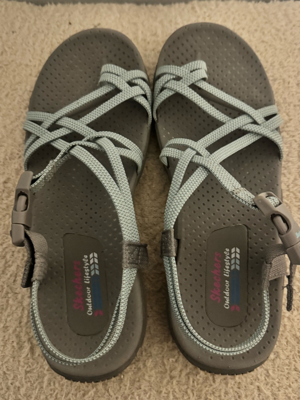 Skechers Strappy Outdoor Lifestyle Gray and Light Blue Women's Sandals